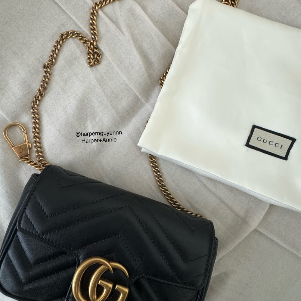 Authentic Gucci- GG Marmont Matelasse Leather Super Mini Bag - Picture 2 of 9